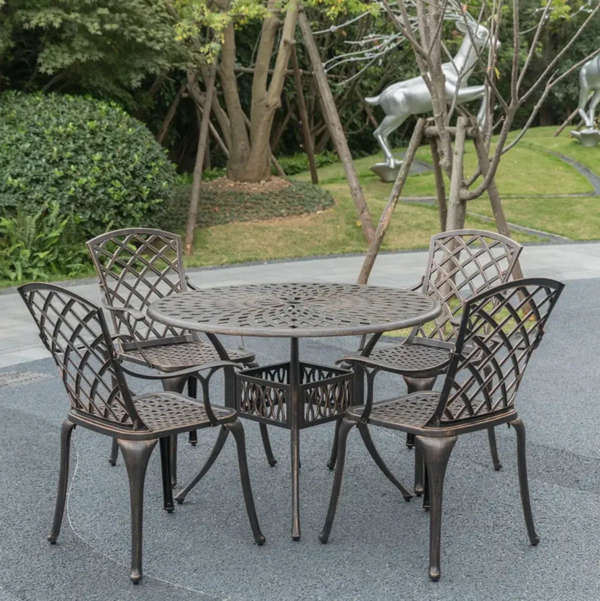 Outdoor and Indoor Bronze Dinning Set 4 Chairs with 1 Table Bistro Patio Cast Aluminum.