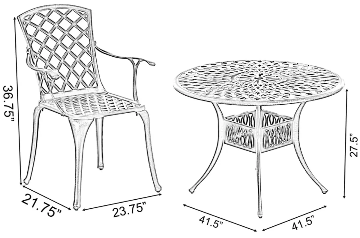 Outdoor and Indoor Bronze Dinning Set 4 Chairs with 1 Table Bistro Patio Cast Aluminum.