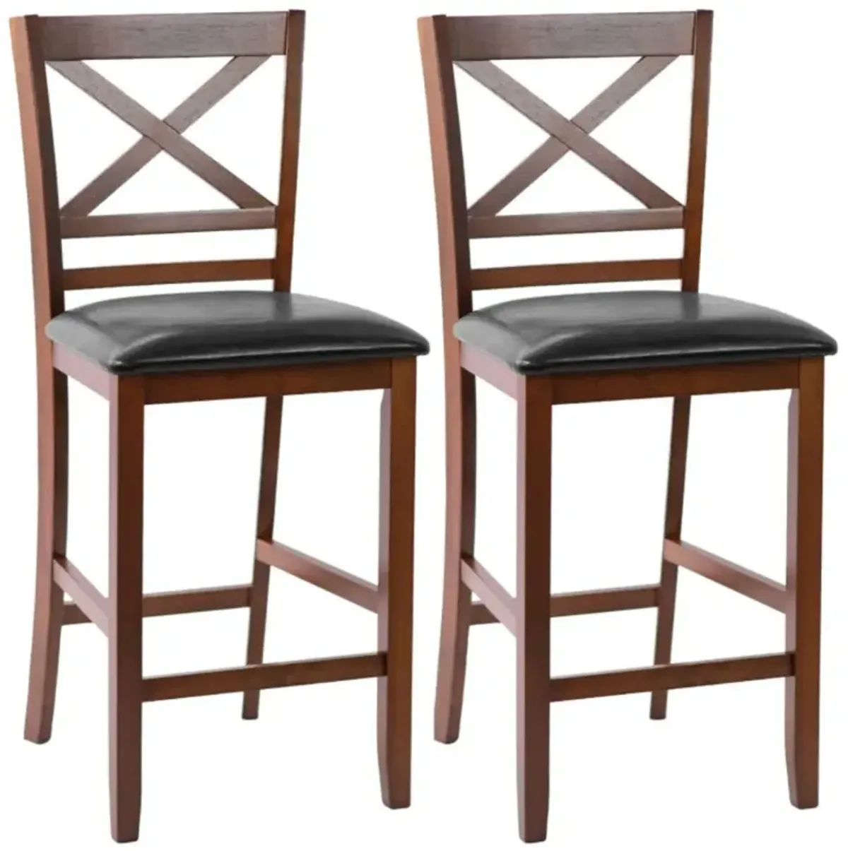 Hivvago Set of 2 Bar Stools 25 Inch Counter Height Chairs with PU Leather Seat