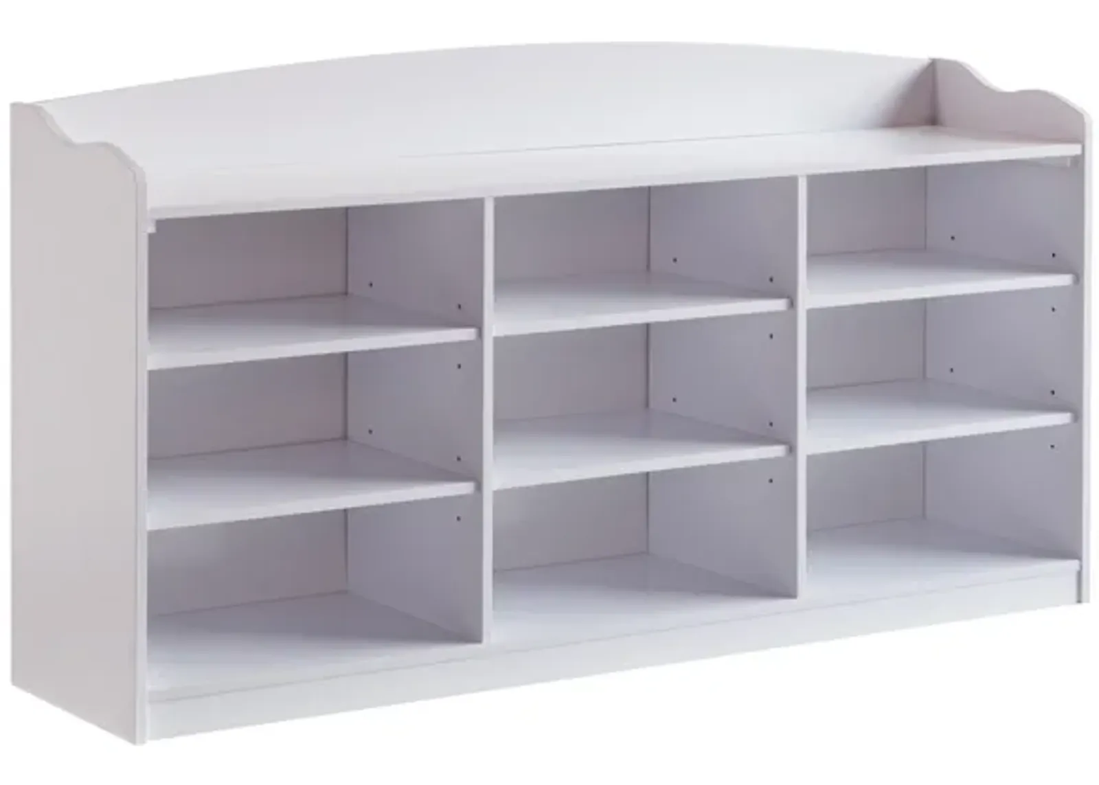 Hale Shoe Bench, 48 Inch Top, 9 Open Compartments, Modern White Finish - Benzara