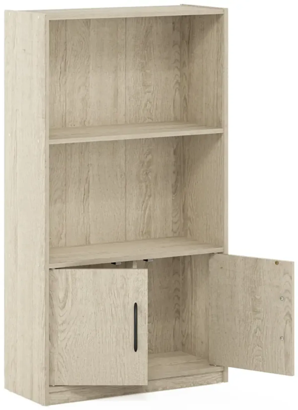 Furinno Gruen 3-Tier Open Shelf Bookcase with 2 Doors Storage Cabinet, Metropolitan Pine