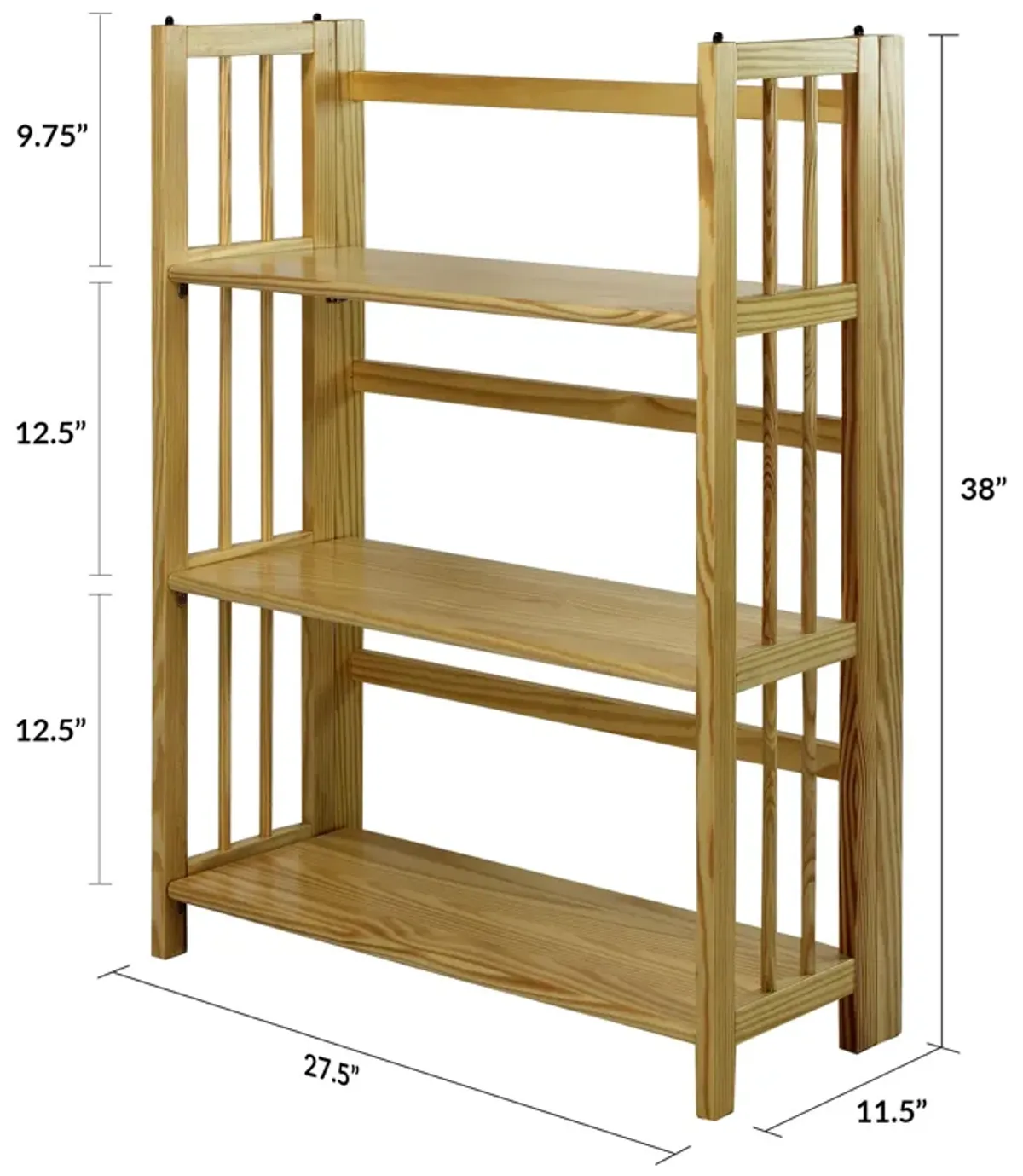 Casual Home 3-Shelf Folding Stackable Bookcase (27.5" Wide)-Natural