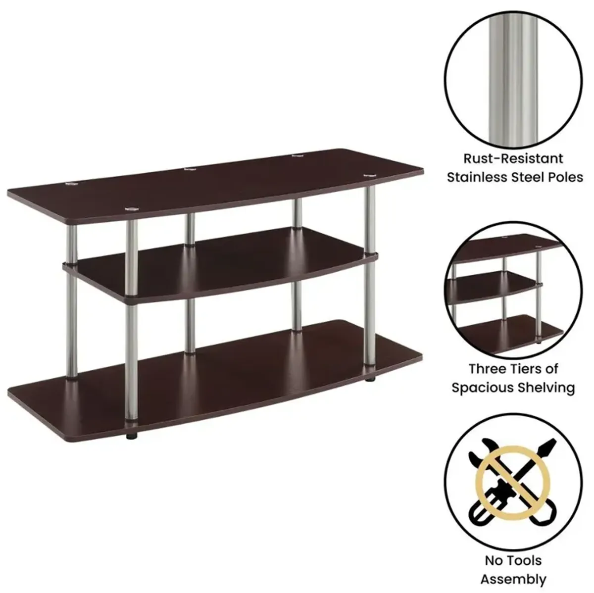 Convience Concept, Inc. No Tools 3 Tier Wide TV Stand for TVs up to 46 Inches