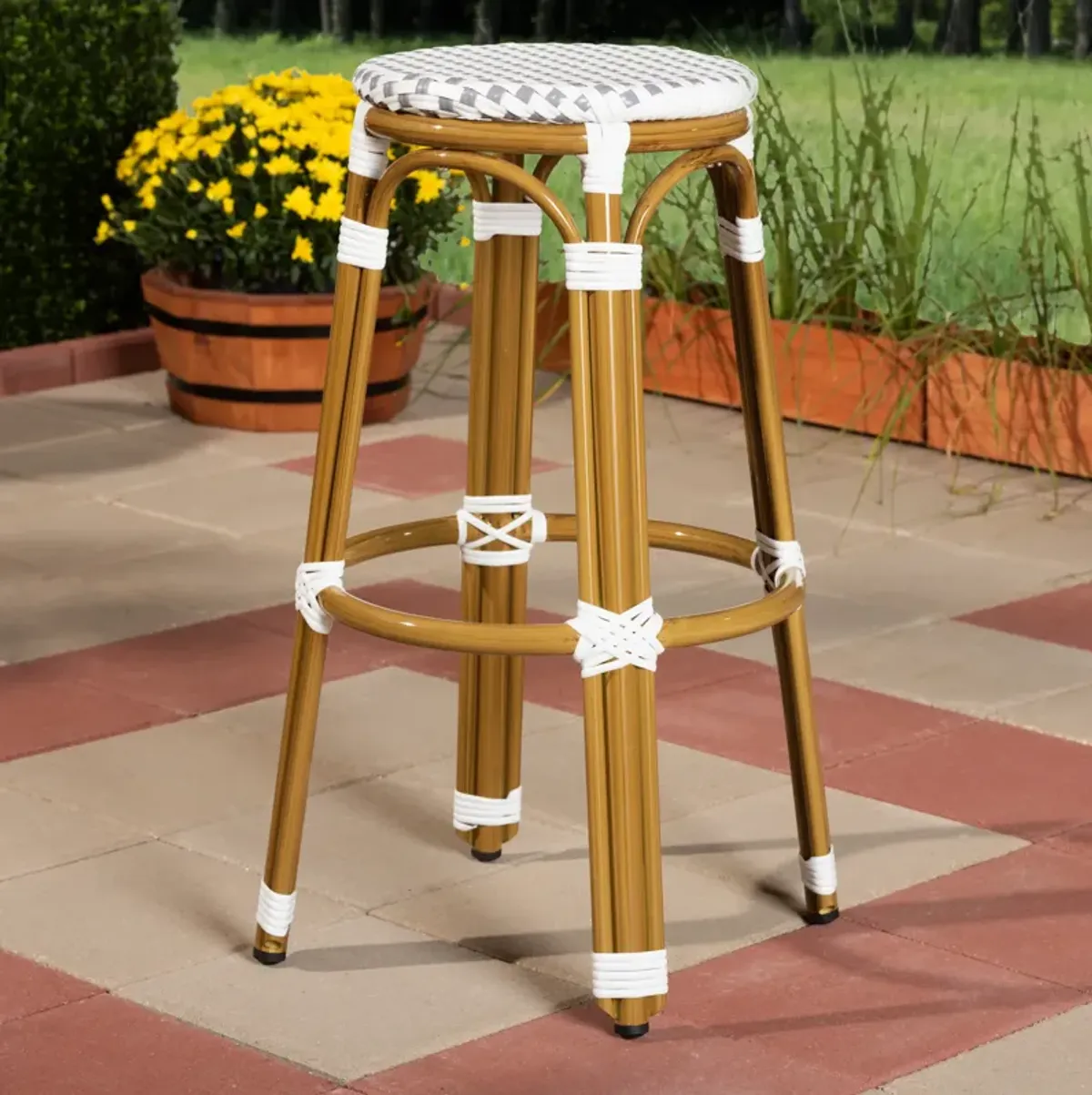 Baxton Studio Joelle Classic Indoor and Outdoor Bamboo Style Stackable Bistro Bar Stool