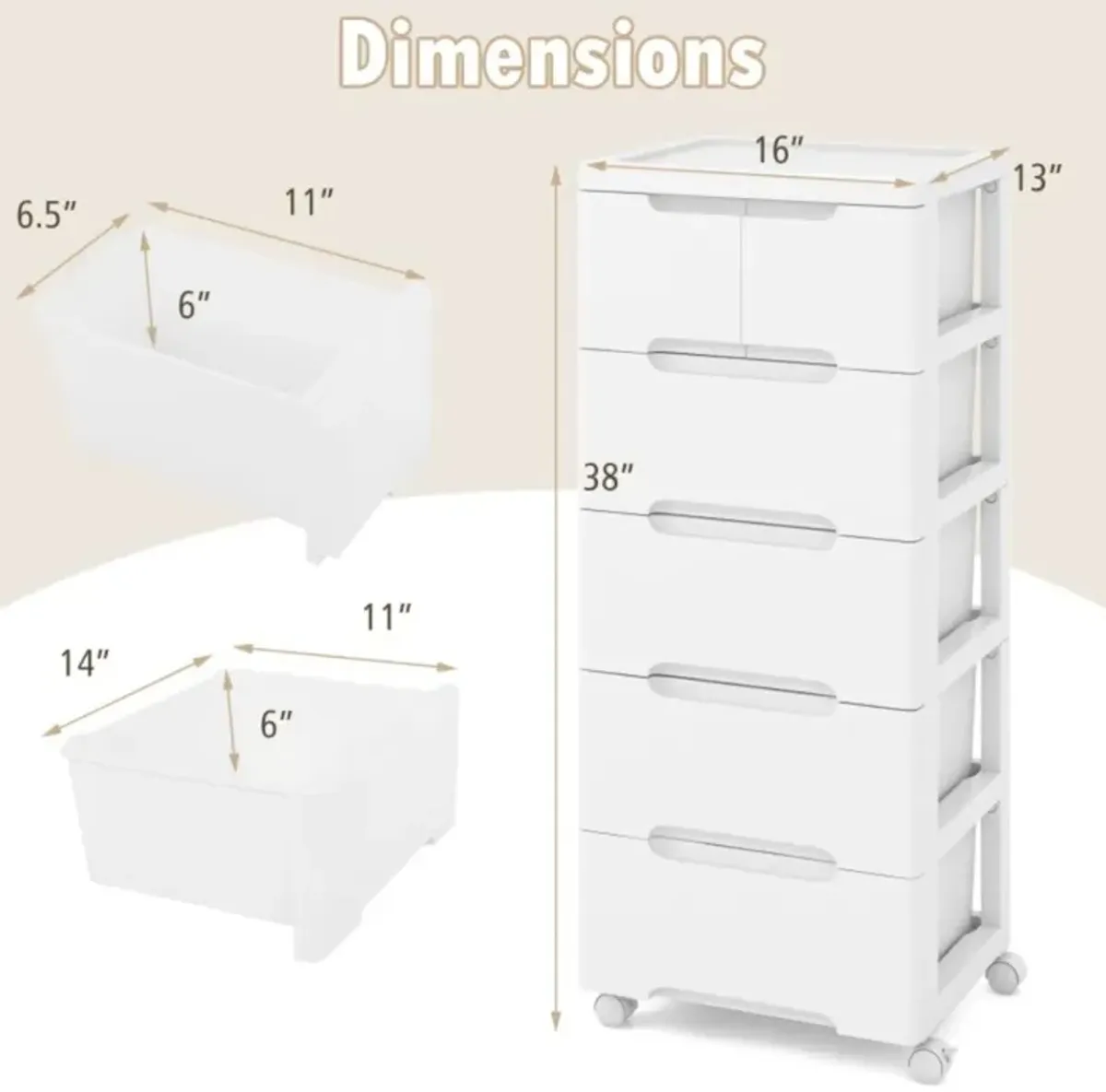 Hivvago Rolling Storage Cabinet with Universal Wheels and Drawers