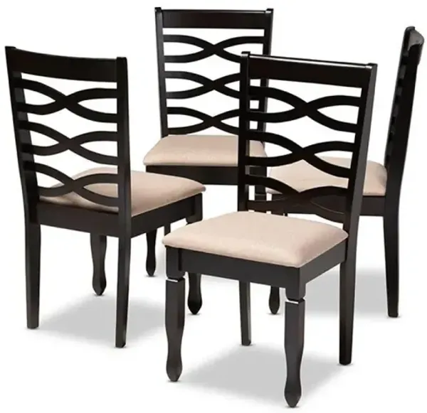 Sand Fabric Upholstered Espresso Brown Finished Wood Dining Chair Set of 4