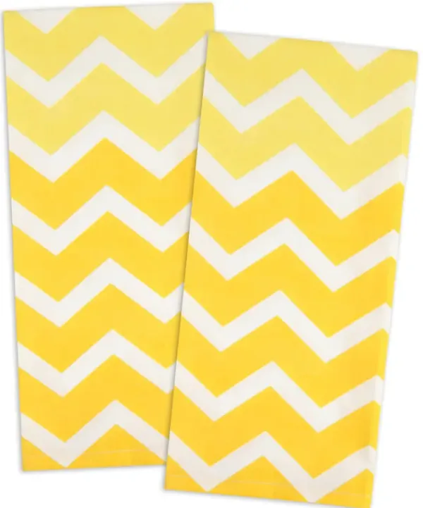 Set of 2 Yellow and White Chevron Dish Towel  28"
