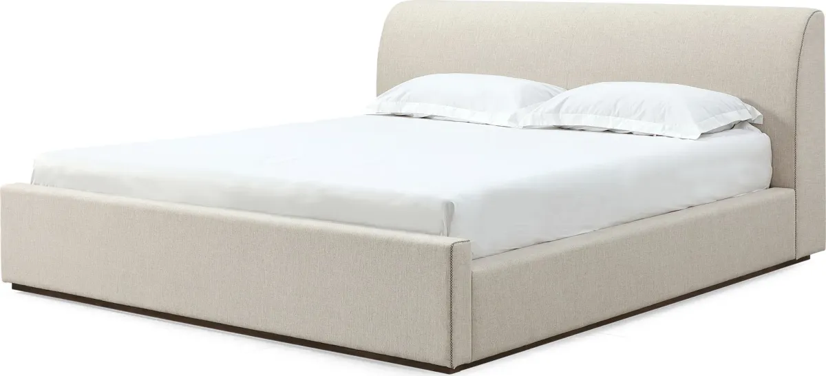 Louis Full-size Upholstered Platform Bed in Natural Linen