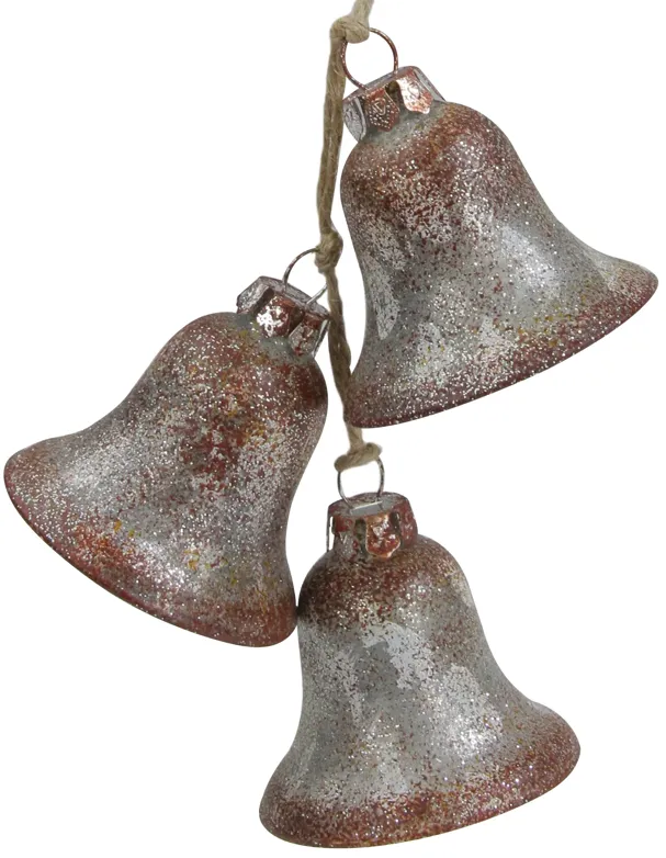 5" Silver and Brown String of Bells Glass Christmas Ornament