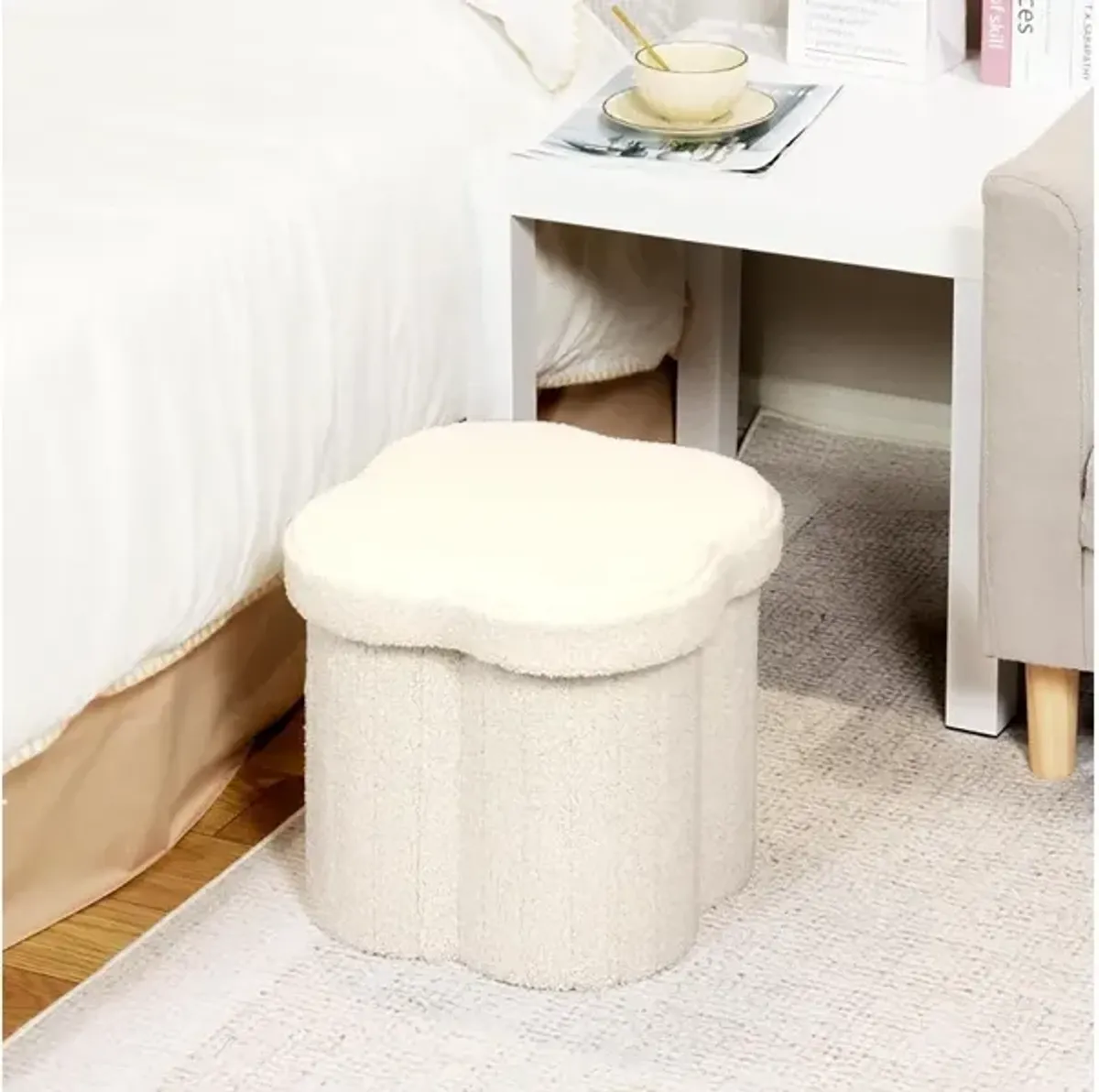 B FSOBEIIALEO Boucle Ottoman Seat for Dorm Room