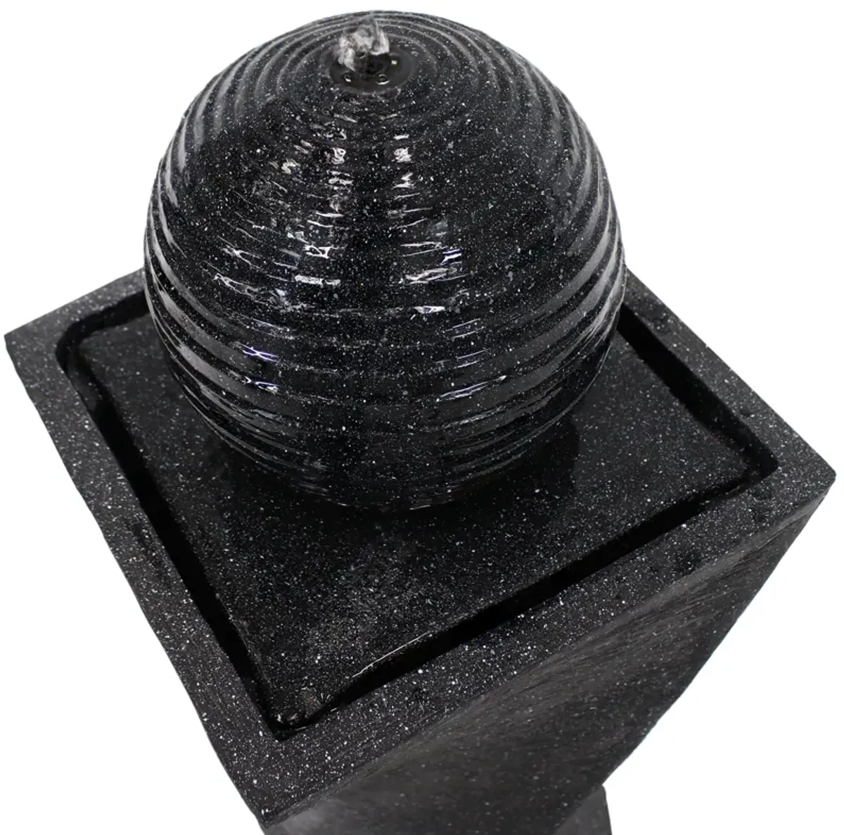 Sunnydaze Black Ball Solar Water Fountain with Battery/LED Lights - 32 in