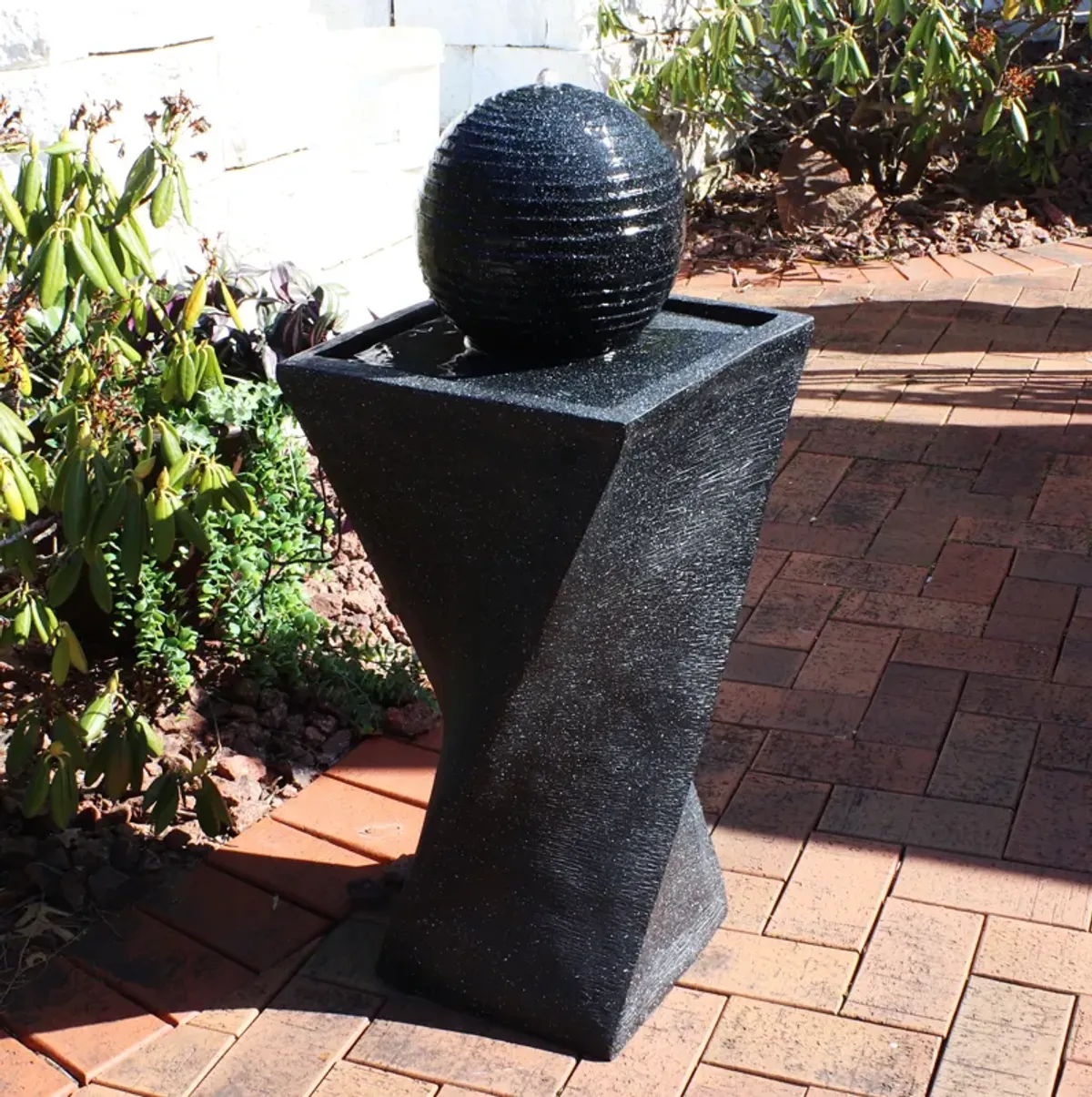 Sunnydaze Black Ball Solar Water Fountain with Battery/LED Lights - 32 in