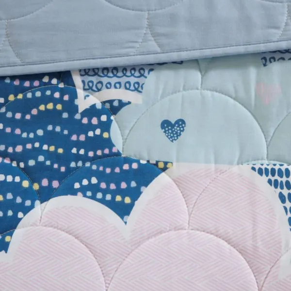 Hivvago Twin/Twin XL Kids Blue Pink Unicorn Clouds Quilt Coverlet Bedspread Set