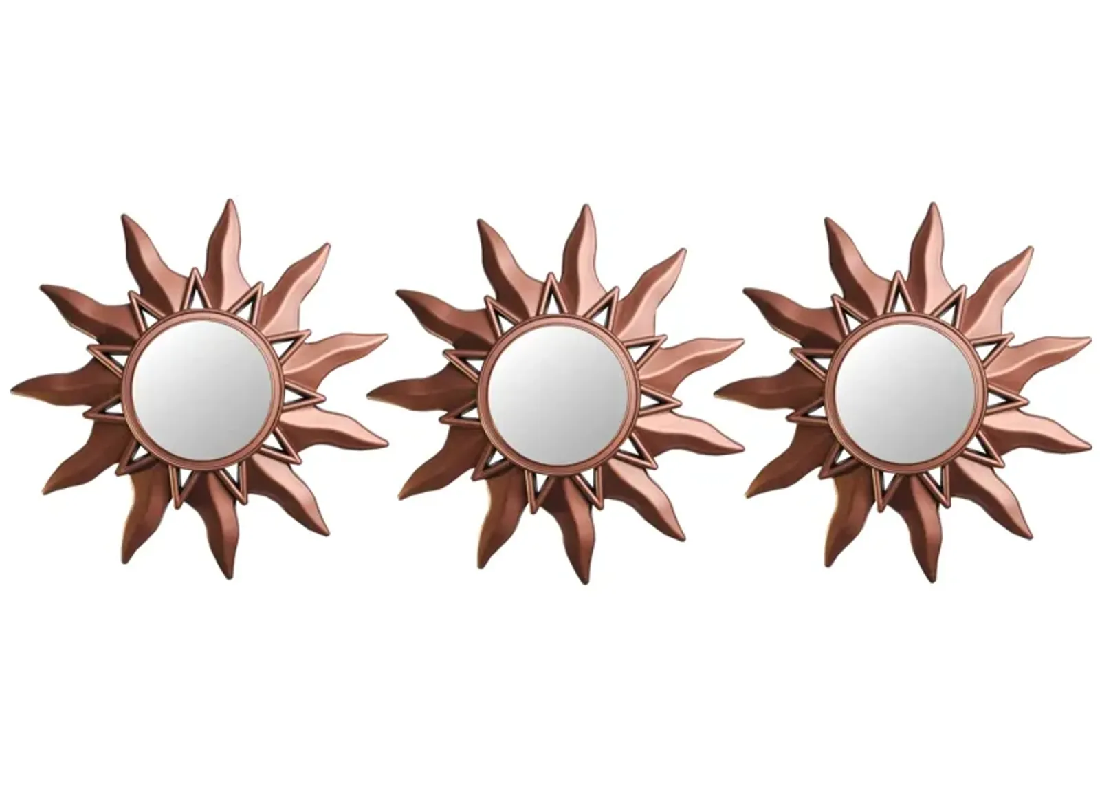 Set of 3 Mayan Sunburst Matte Copper Round Mini Mirrors 9.5"