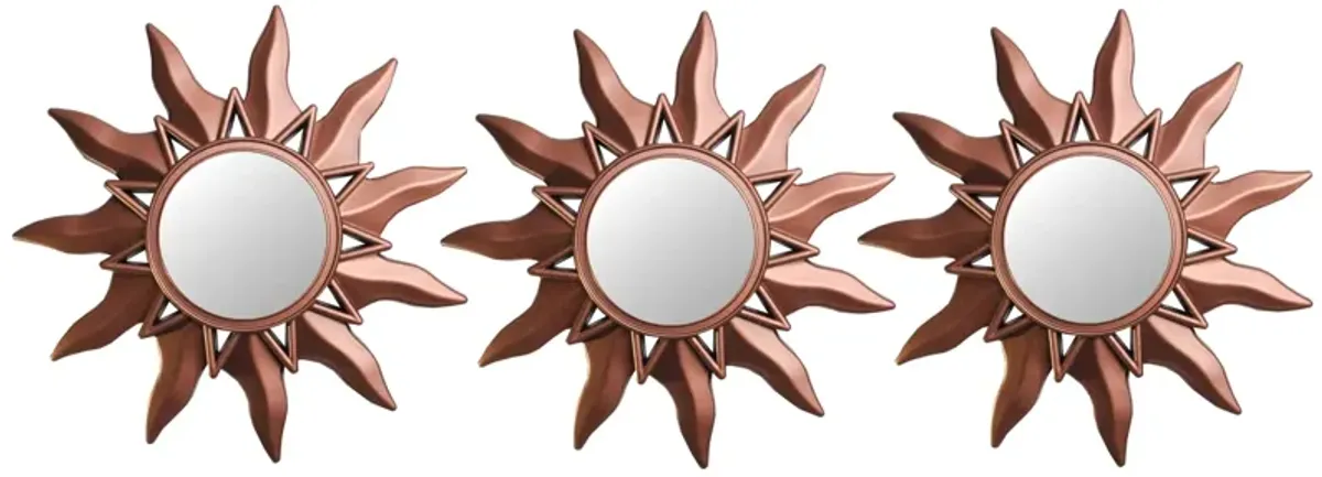 Set of 3 Mayan Sunburst Matte Copper Round Mini Mirrors 9.5"