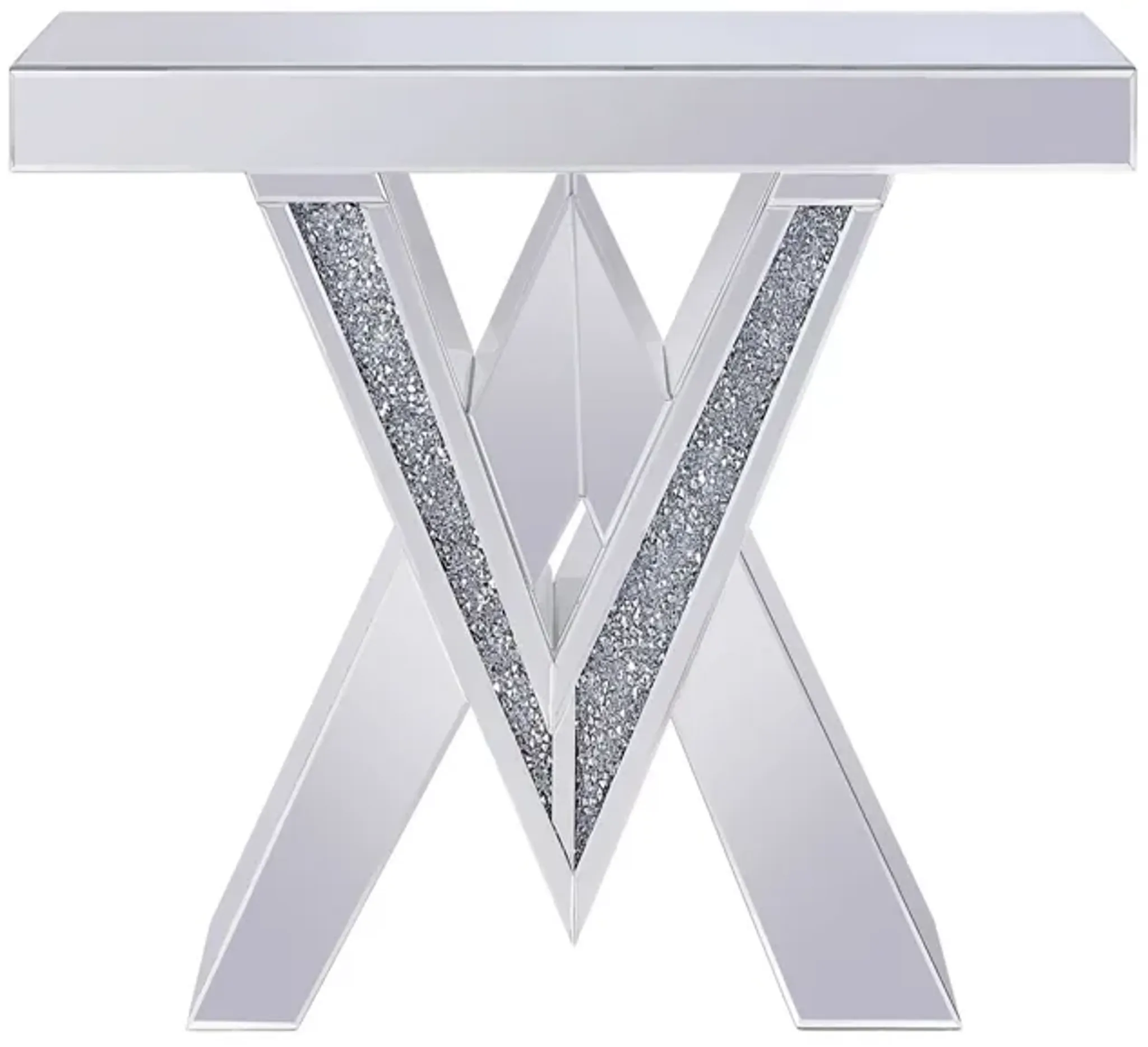 Wood and Mirror Console Table with Interlocking V Shape Base, Clear ...