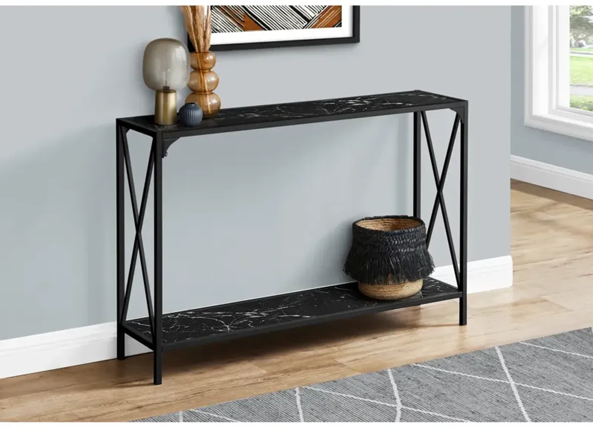 Monarch Specialties I 2126 Accent Table, Console, Entryway, Narrow, Sofa, Living Room, Bedroom, Metal, Laminate, Black Marble Look, Contemporary, Modern