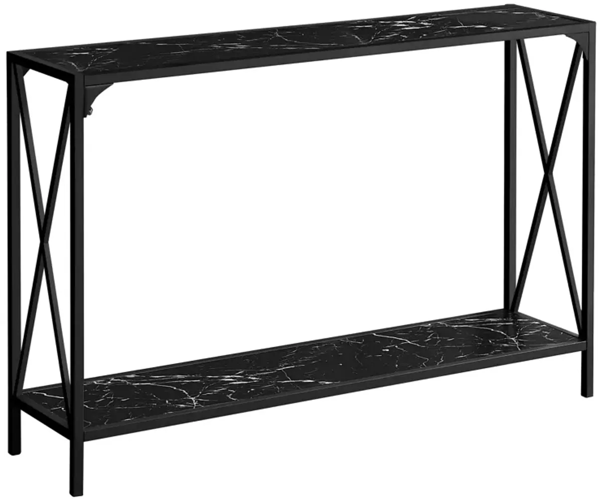 Monarch Specialties I 2126 Accent Table, Console, Entryway, Narrow, Sofa, Living Room, Bedroom, Metal, Laminate, Black Marble Look, Contemporary, Modern