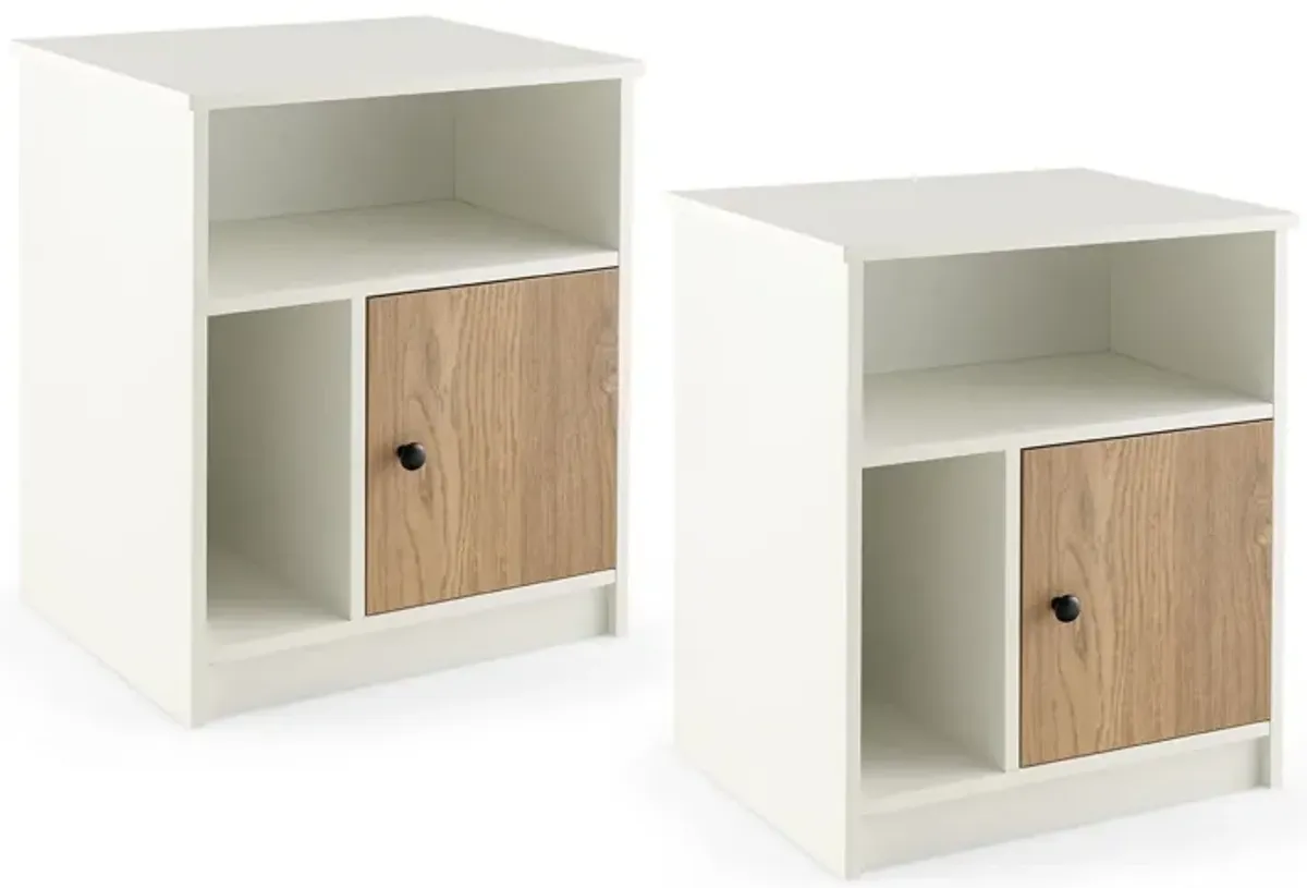 2 Pieces 25 Inch Tall Nightstands with Door and 2 Open Shelves-White