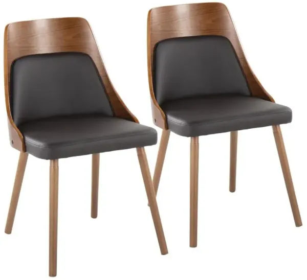 LumiSource Walnut Wood, Brown PU Anabelle Chair (Set of 2)