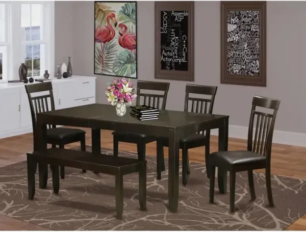 6 PC Dining room set with bench-Table with Leaf and 4 Chairs for Dining room plus Bench