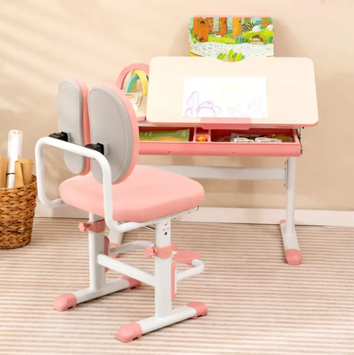 Hivvago Height-Adjustable Kid's Study Desk and Chair Set