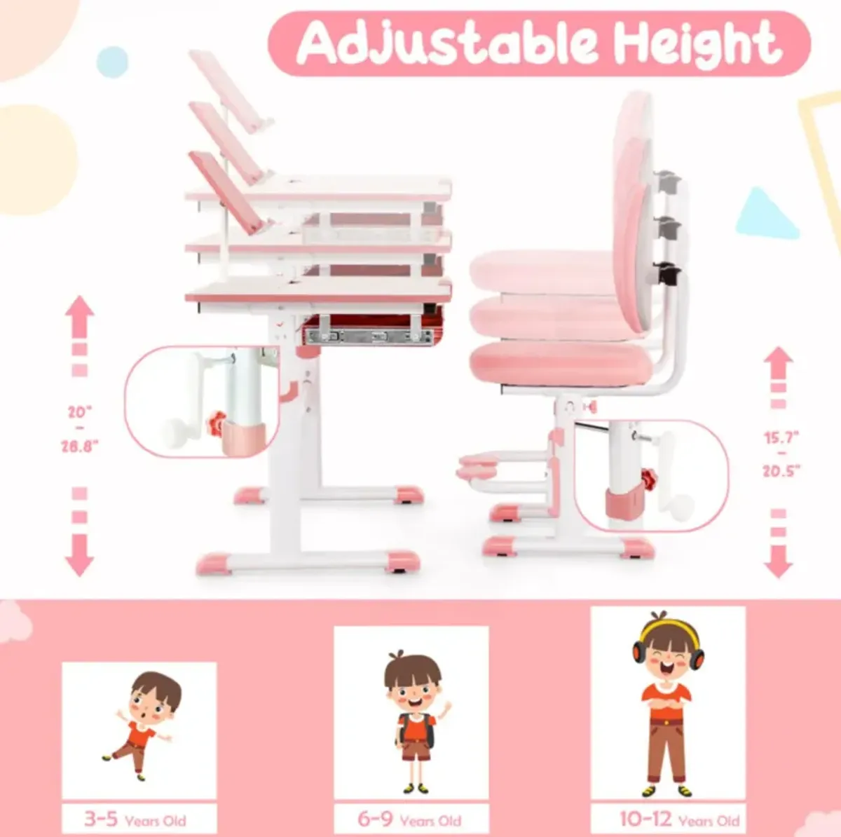 Hivvago Height-Adjustable Kid's Study Desk and Chair Set