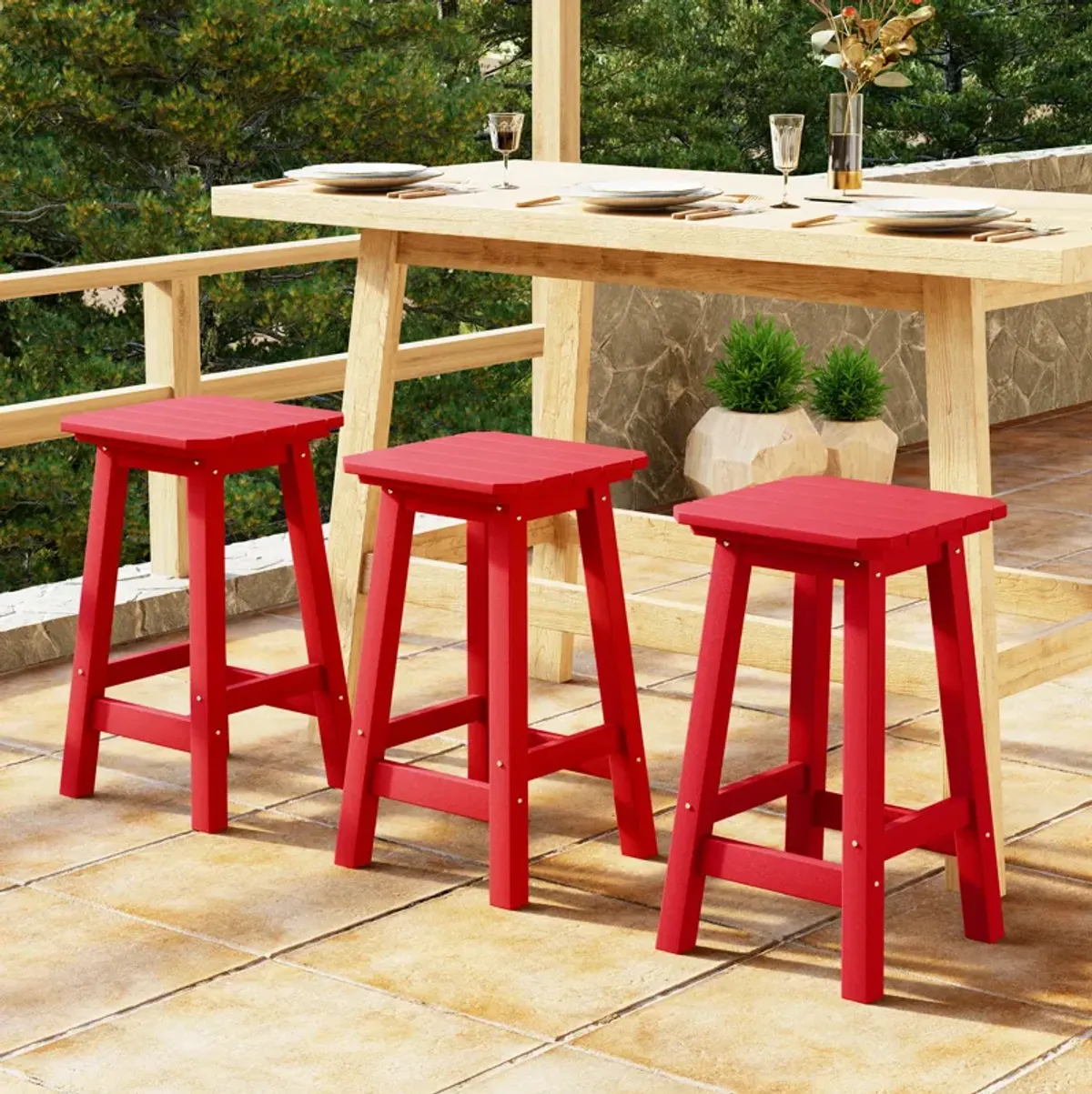 WestinTrends 24" HDPE Outdoor Patio Counter High Backless Square Bar Stools Set of Three