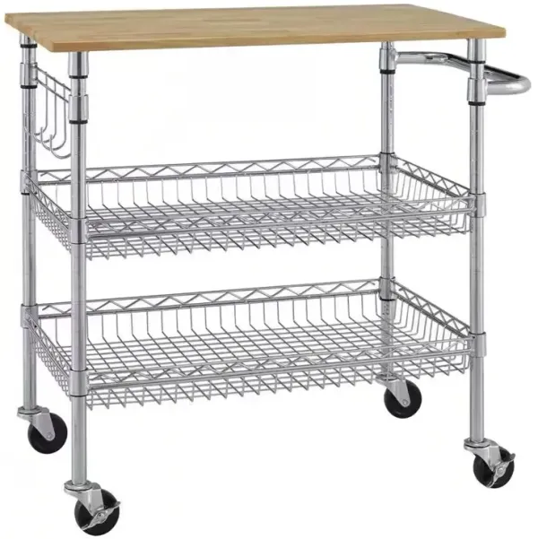Kitchen Island Cart with Top and Two Bottom Storage Shelves on Wheels for Easy Mobility and Organization