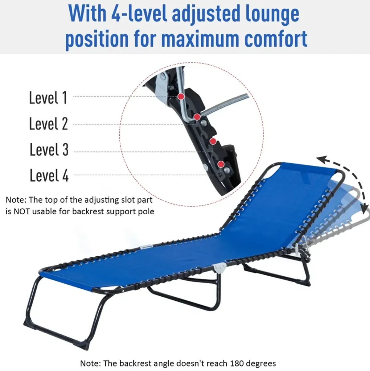 Dark Blue Adjustable Lounger: Foldable 4-Position Outdoor Chaise Bed