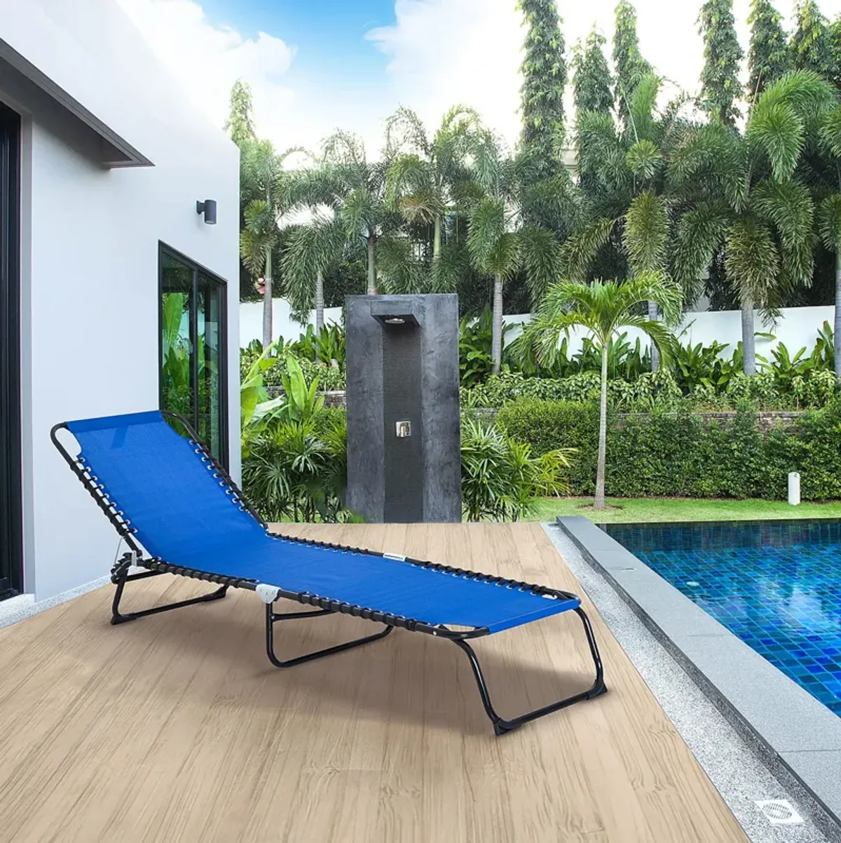 Dark Blue Adjustable Lounger: Foldable 4-Position Outdoor Chaise Bed