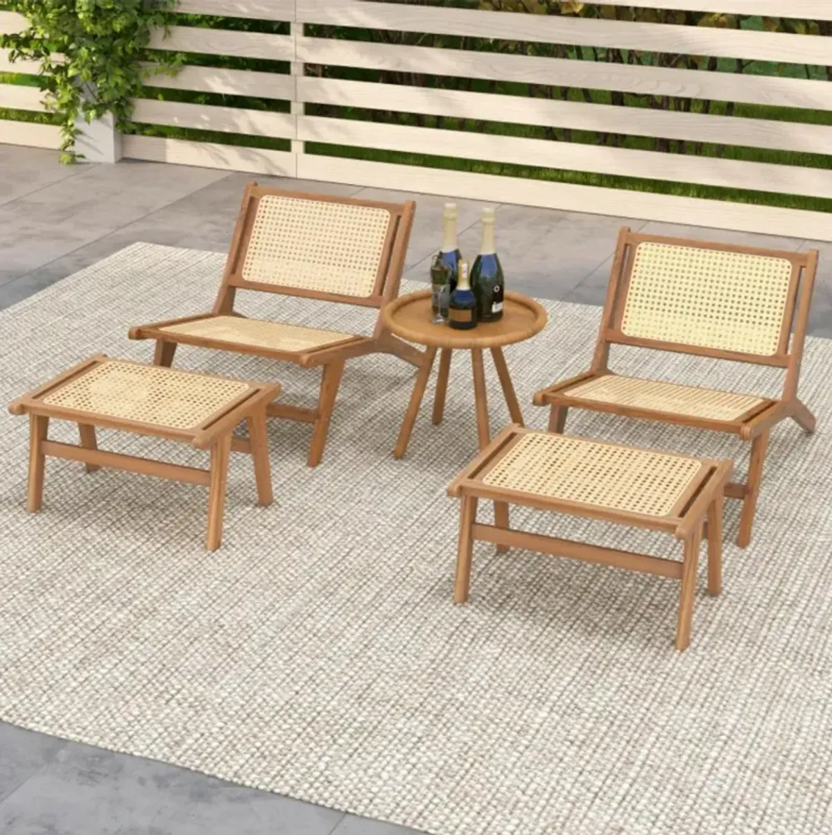 Hivvago Teak Wooden Chair with Handwoven Rattan Seat and Backrest