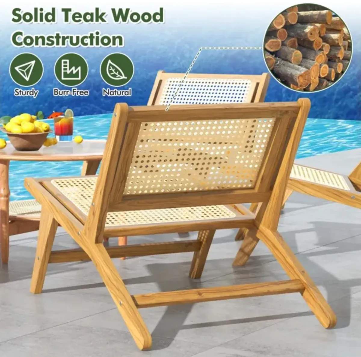 Hivvago Teak Wooden Chair with Handwoven Rattan Seat and Backrest