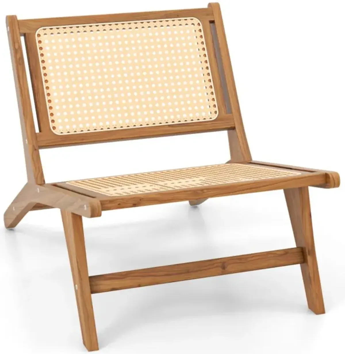 Hivvago Teak Wooden Chair with Handwoven Rattan Seat and Backrest