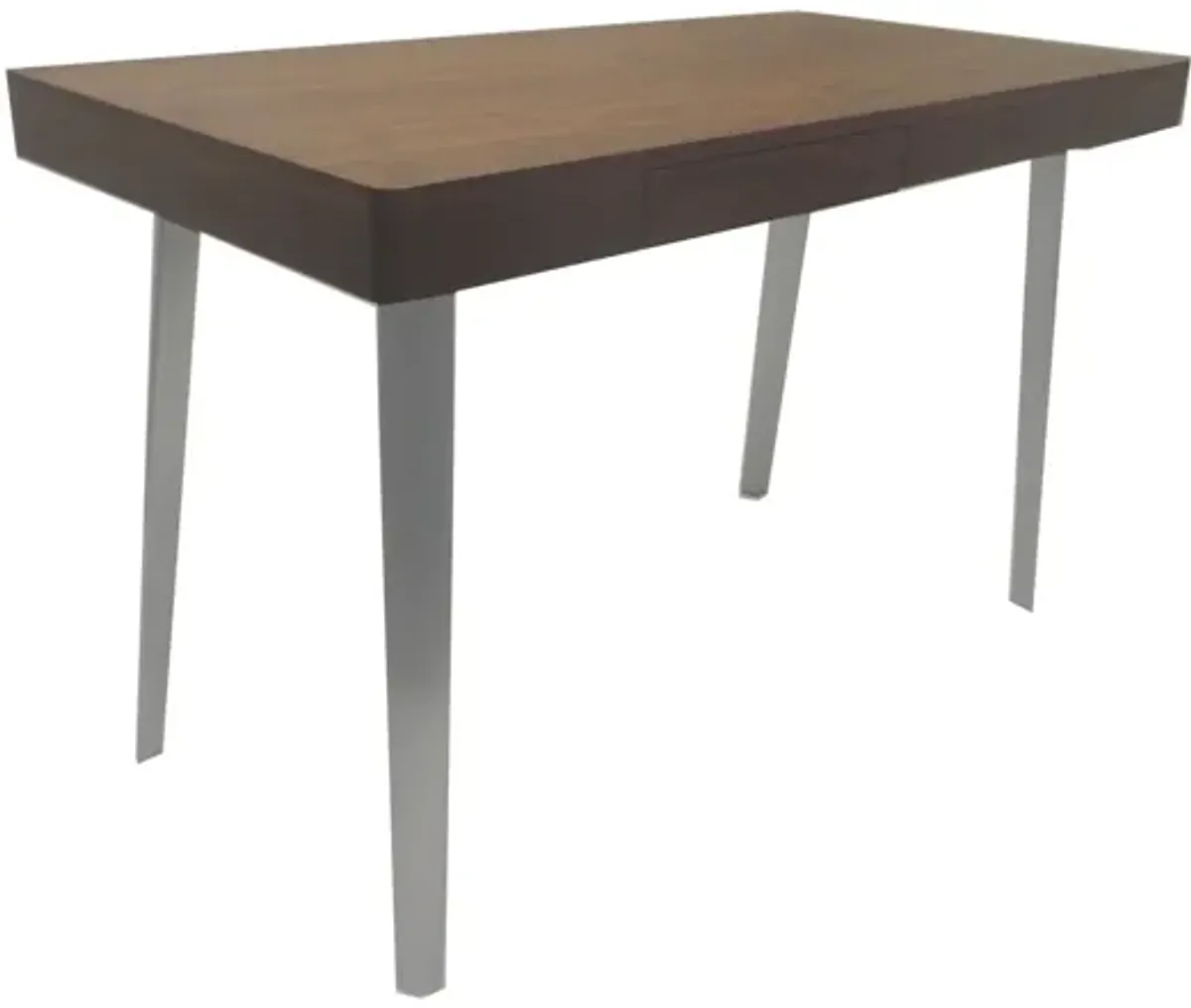 Hle 47 Inch Desk, Walnut Brown Wood Top, 2 Drawers, High Polished Steel - Benzara