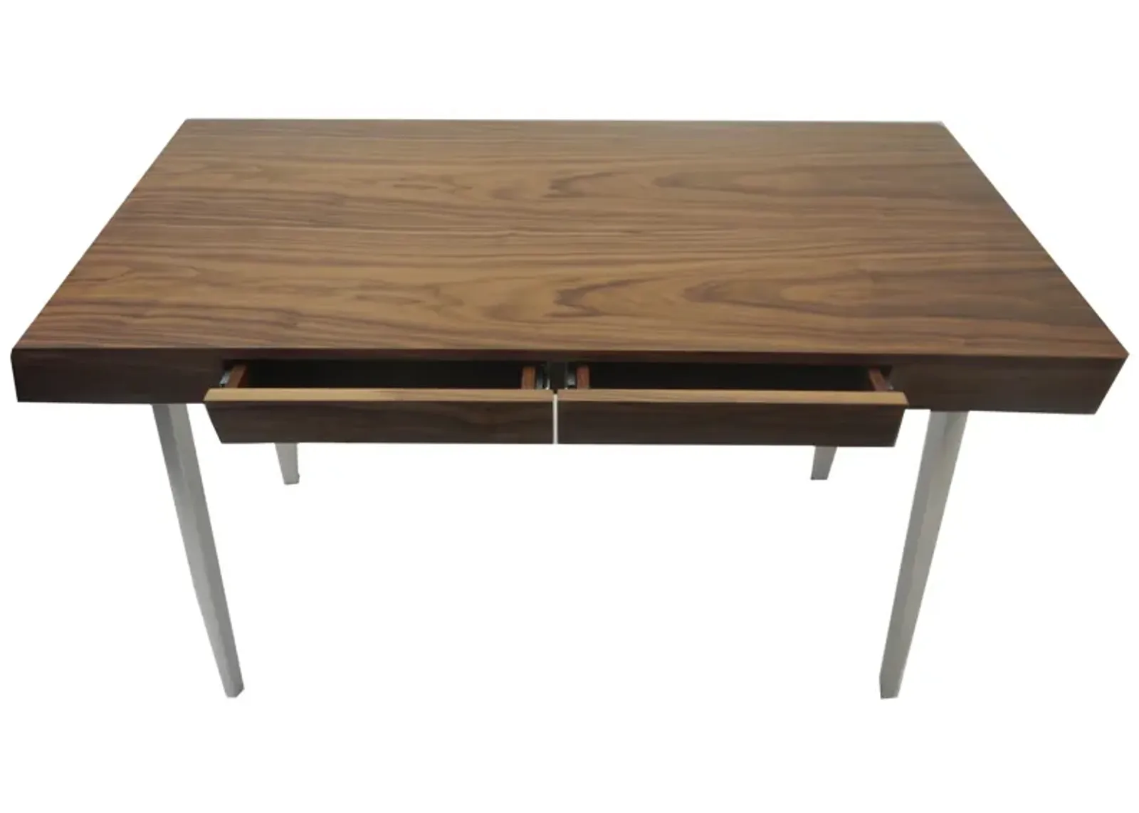 Hle 47 Inch Desk, Walnut Brown Wood Top, 2 Drawers, High Polished Steel - Benzara