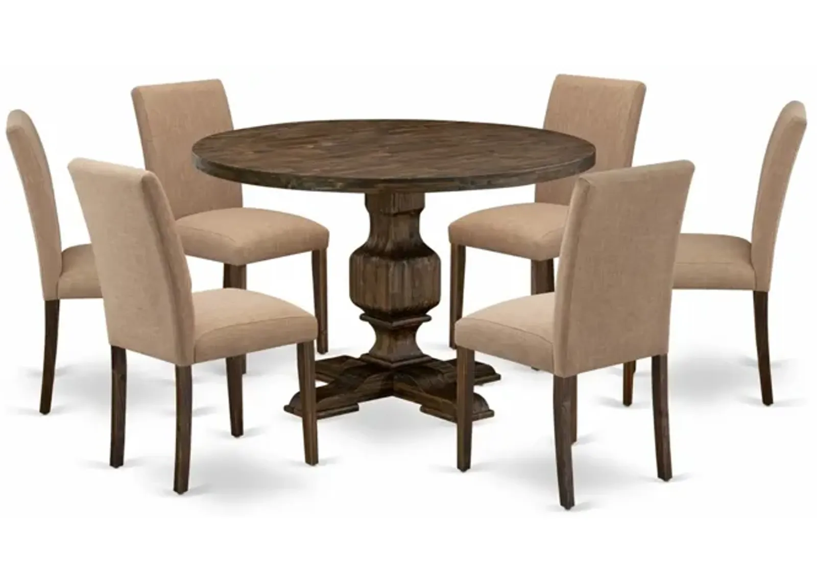 East West Furniture I3AB7-747 7Pc Kitchen Set - Round Table and 6 Parson Chairs - Distressed Jacobean Color