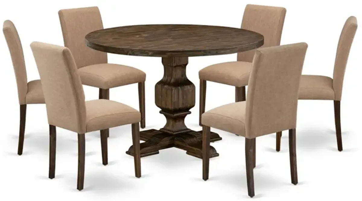 East West Furniture I3AB7-747 7Pc Kitchen Set - Round Table and 6 Parson Chairs - Distressed Jacobean Color