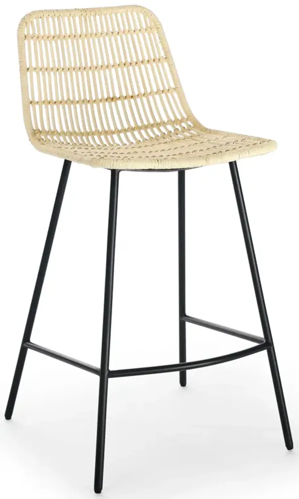 Hivvago Set of 2 Rattan Wicker Indoor Bar Counter Stools with Steel Legs
