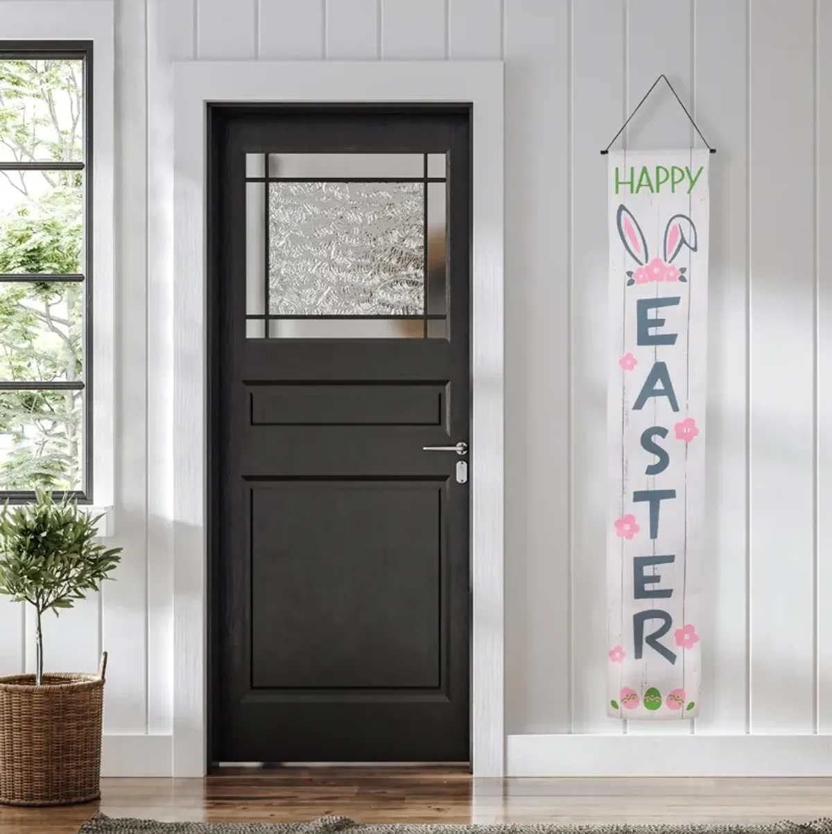 Set of 2 "Welcome" and "Happy Easter" Outdoor Hanging Door Banners 71"