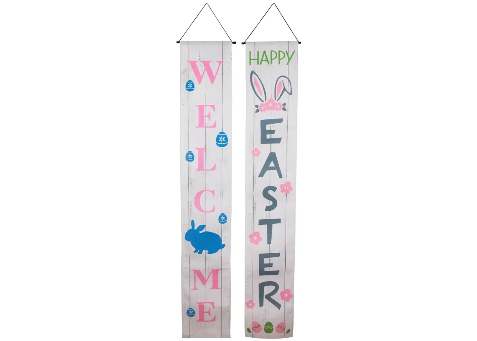 Set of 2 "Welcome" and "Happy Easter" Outdoor Hanging Door Banners 71"