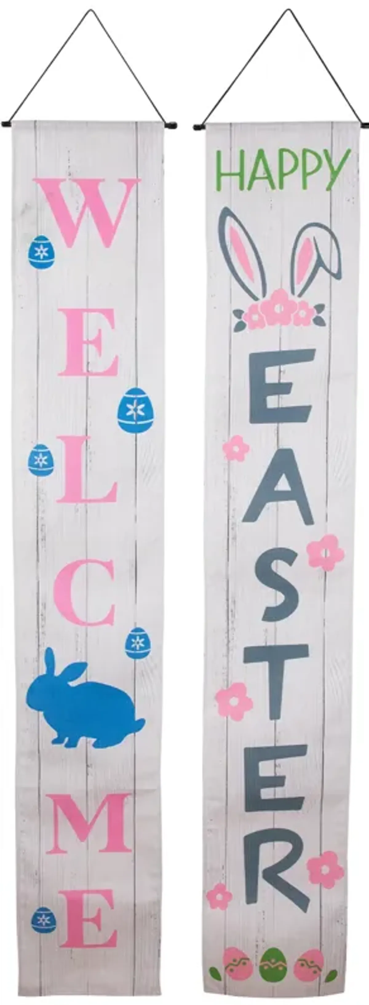 Set of 2 "Welcome" and "Happy Easter" Outdoor Hanging Door Banners 71"