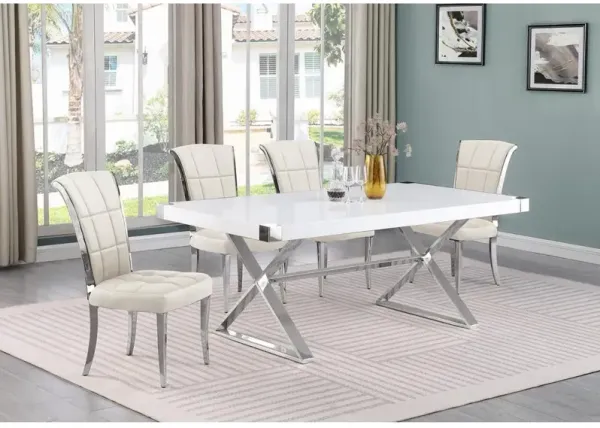 Best Quality Furniture 5pc Small(78) white wood top dining set with silver base and 4 chairs