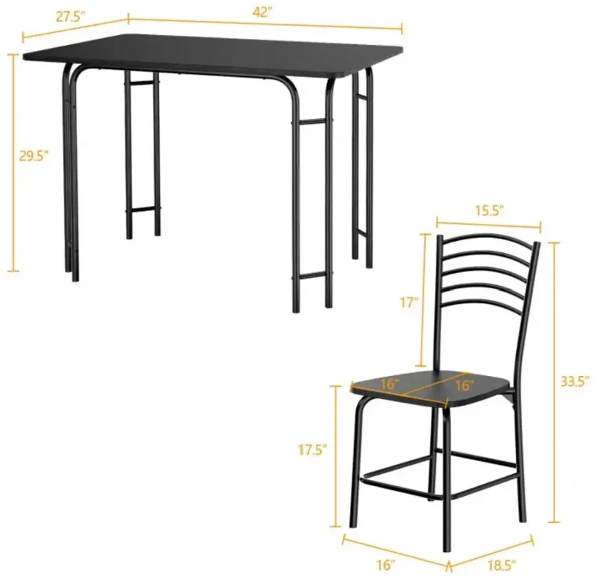 Hivvago 5 Pieces Wood Rectangular Dining Table Set