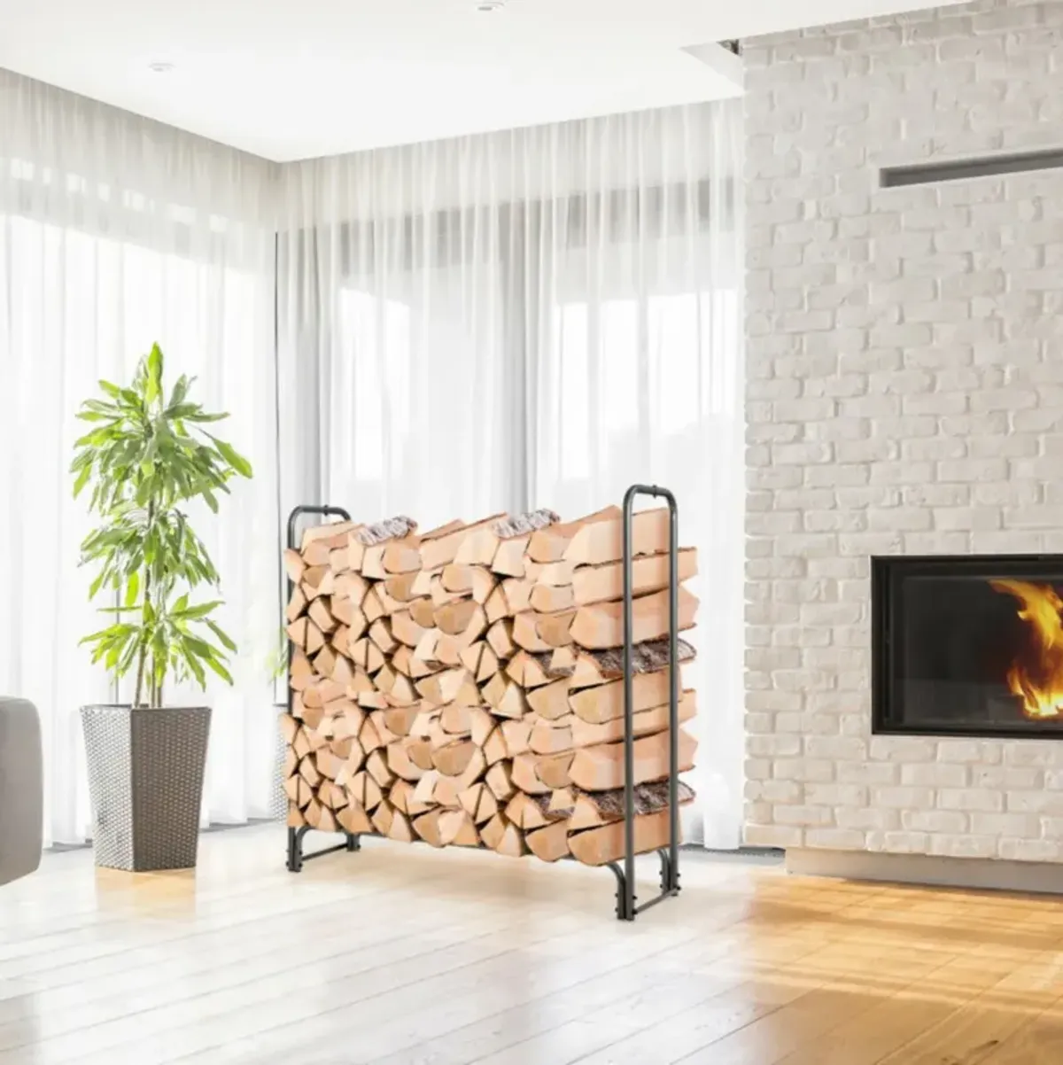 Hivvago 4 Feet/5 Feet/6 Feet/8 Feet Firewood Storage Log Rack