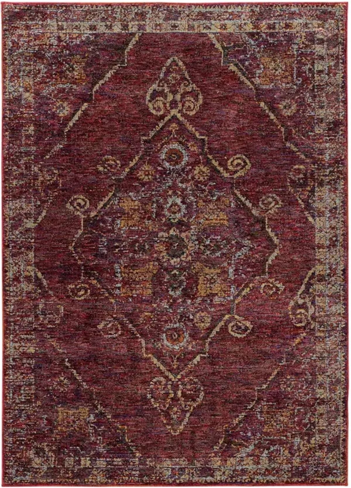 5 X 7 Red And gold Oriental Power Loom Stain Resistant Area Rug