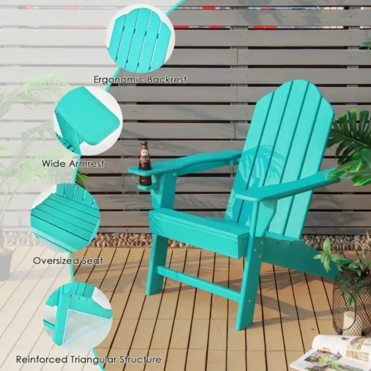 Hivvago Outdoor Adirondack Chair with Built-in Cup Holder for Backyard Porch