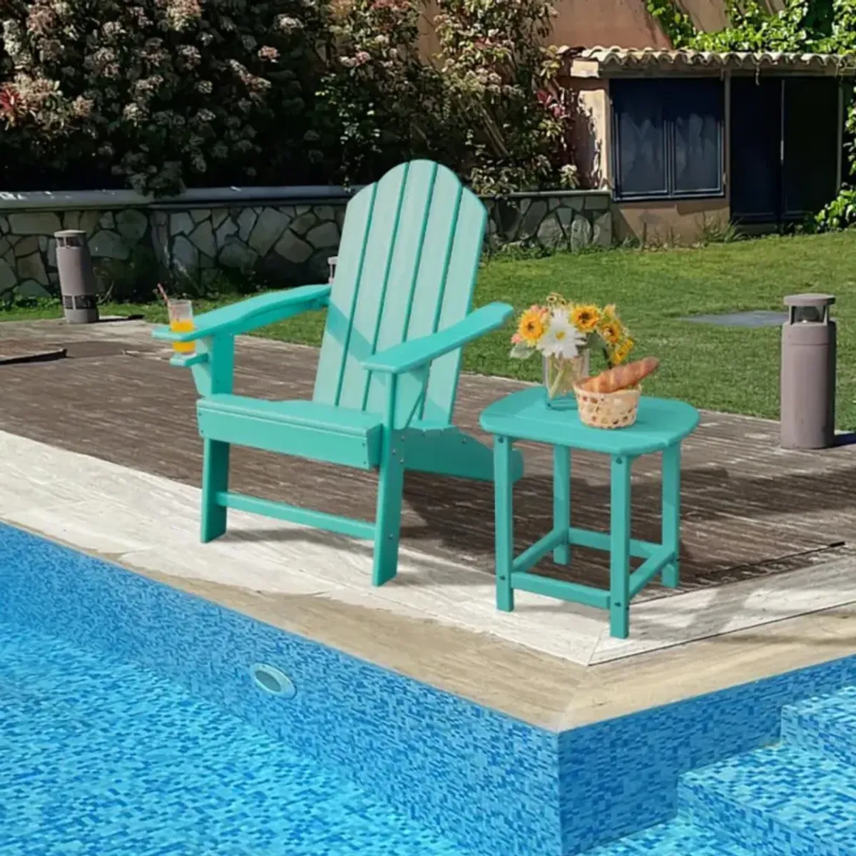 Hivvago Outdoor Adirondack Chair with Built-in Cup Holder for Backyard Porch