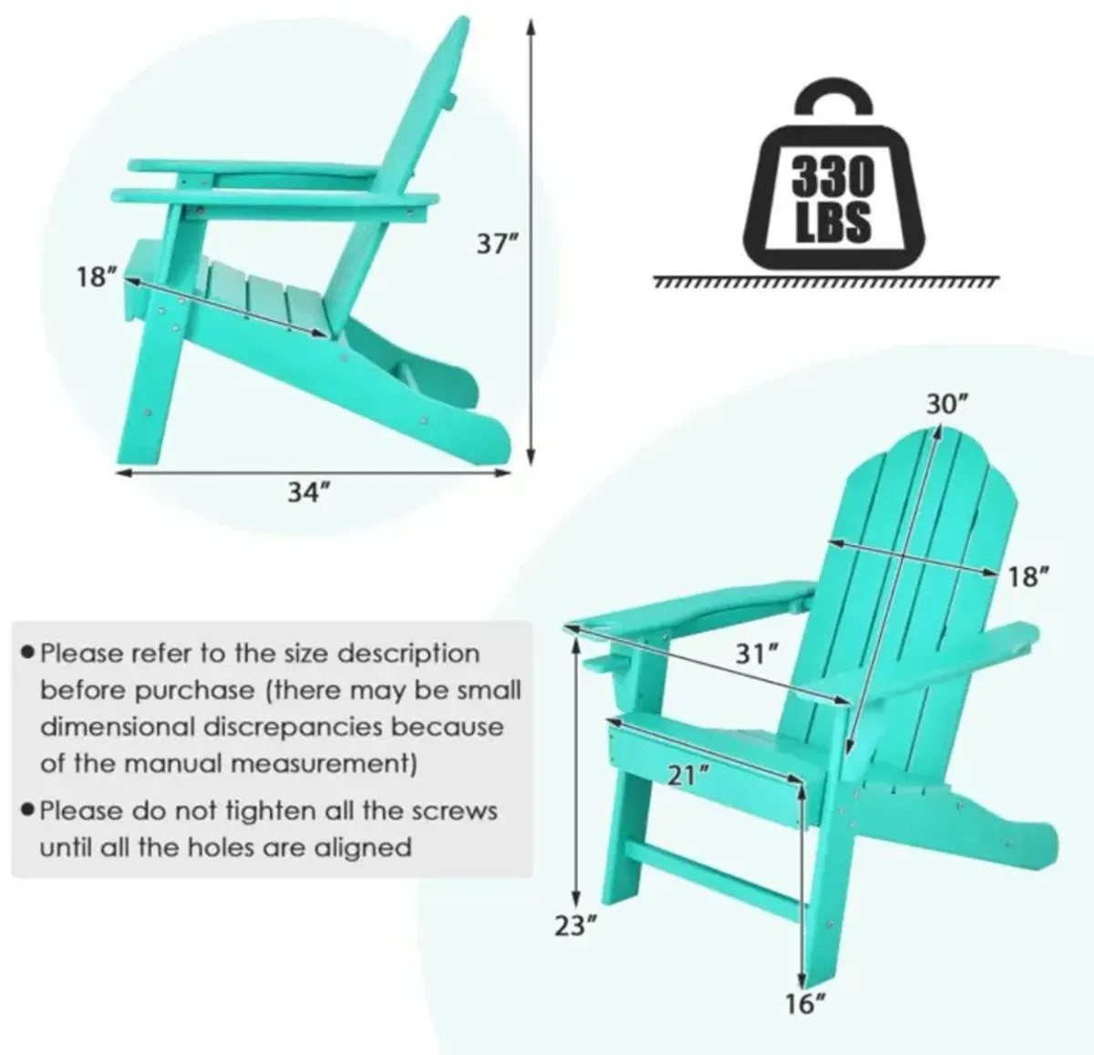 Hivvago Outdoor Adirondack Chair with Built-in Cup Holder for Backyard Porch