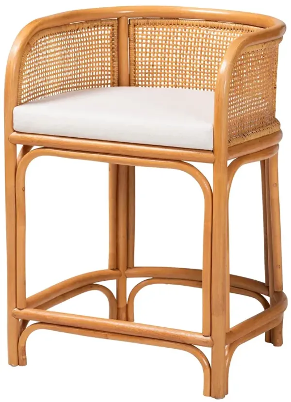 bali & pari Aria Natural Rattan Counter Stool with Backrest and Removable Cushion - Handwoven Cane Counter Height Seating for Kitchen Island or Dining Area